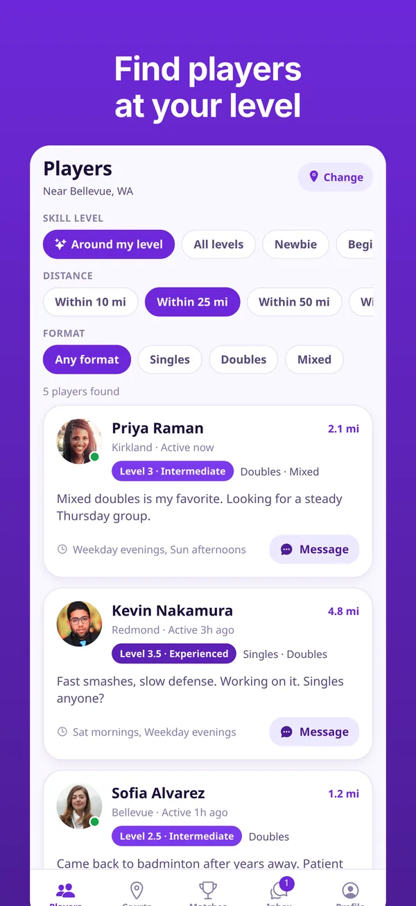 BadRally app: Find players at your level