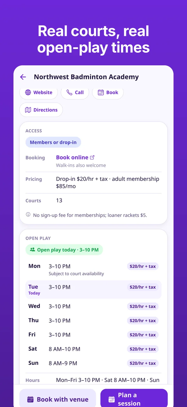 BadRally app: Real courts, real open-play times